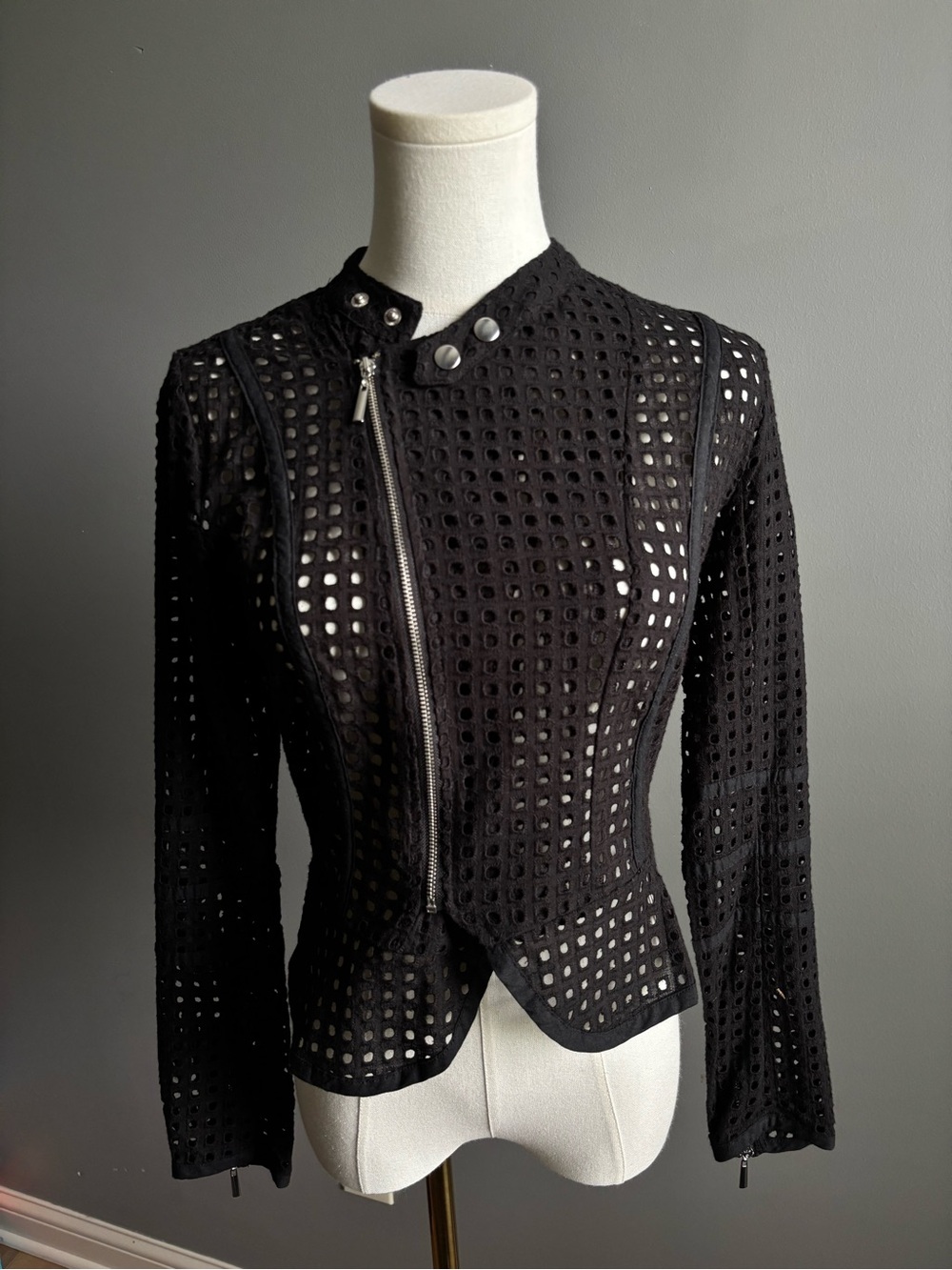 Bar III Black Eyelet Moto Jacket With Asymmetric Zip